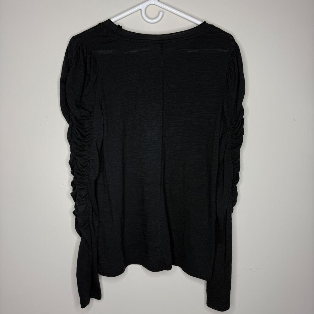 FREE PEOPLE Womens Top Large Black Natasha Ruched Long Sleeve Boho Capsule Basic - Picture 2 of 7